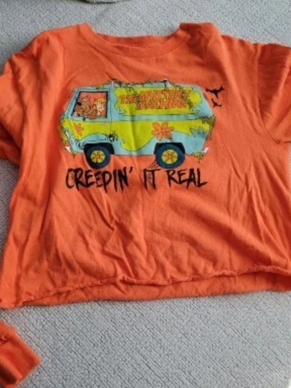 Scooby-Doo Mystery Machine Van Women's Small Orange Long Sleeve Crop Top Shirt